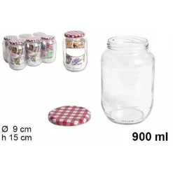 SET 6 PEZZI CONTENITORE BARATTOLO IN VETRO CON COPERCHIO BARATTOLINI 900ML