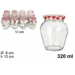 SET 12 PEZZI CONTENITORE BARATTOLO IN VETRO CON COPERCHIO MULTIUSI 320ML 108717