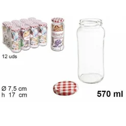 SET 12 PEZZI CONTENITORE BARATTOLO IN VETRO CON COPERCHIO MULTIUSO 570 ML 105598