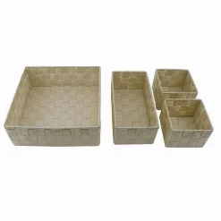 SET 4 PEZZI CONTENITORI BEIGE SCATOLA IN TESSUTO ORGANIZER PORTA OGGETTI 79063