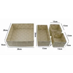 SET 4 PEZZI CONTENITORI BEIGE SCATOLA IN TESSUTO ORGANIZER PORTA OGGETTI 79063