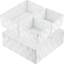 SET 4 PEZZI CONTENITORI BIANCO SCATOLA IN TESSUTO ORGANIZER PORTA OGGETTI 79061