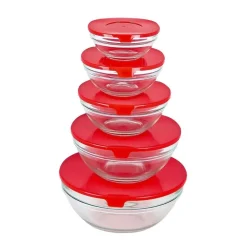 SET 5 PEZZI CONTENITORI CIOTOLA CIOTOLE SCODELLA VETRO TAPPO MICROOONDE FREEZER