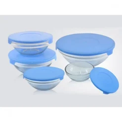 SET 5 PEZZI CONTENITORI CIOTOLA CIOTOLE SCODELLA VETRO TAPPO MICROOONDE FREEZER