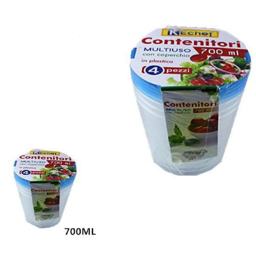 SET 4 PEZZI CONTENITORI MULTIUSO TONDO CON COPERCHIO IN PLASTICA 700 ML CUCINA