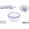 SET 3 PEZZI CONTENITORI PER ALIMENTI IN VETRO CON COPERCHI PLASTICA 400ML 110548