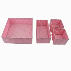 SET 4 PEZZI CONTENITORI ROSA SCATOLA IN TESSUTO ORGANIZER PORTA OGGETTI 79065
