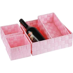 SET 4 PEZZI CONTENITORI ROSA SCATOLA IN TESSUTO ORGANIZER PORTA OGGETTI 79065