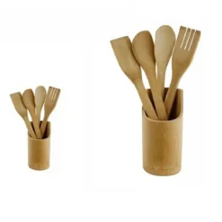 SET 5 PEZZI CUCINA POSATE IN LEGNO CUCINARE SPATOLA CUCCHIAIO FORCHETTA 67374