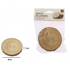 SET 2 PEZZI DISCHI DISCO DI LEGNO DECORATIVO PER ORNAMENTO 8X1 CM ROTONDO 72108