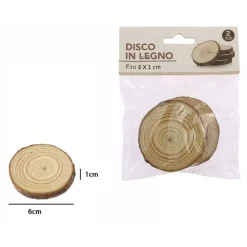 SET 2 PEZZI DISCHI DISCO DI LEGNO DECORATIVO PER ORNAMENTO 6X1 CM ROTONDO 72107