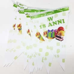 SET 3 PEZZI FESTONI 18 ANNI BIANCO VERDE 12 BANDIERINE COMPLEANNO FESTONE