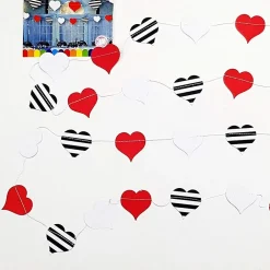 SET 3 PEZZI FESTONI CARTA CUORI ROSSO BIANCO STRISCE 3 METRI CUORE FESTE