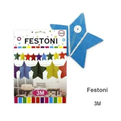 SET 3 PEZZI FESTONI CARTA STELLE 3 METRI STELLA COLORATI BANDIERINE FESTE