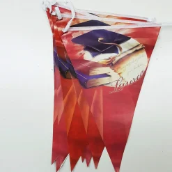 SET 3 PEZZI FESTONI LAUREA ROSSO 12 BANDIERINE DOTTORE ADDOBBI FESTE FESTONE