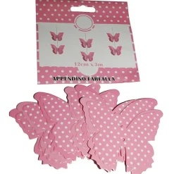 SET 3 PEZZI FESTONI ROSA POIS 6 FARFALLE FARFALLA 12CMX3M COMPLEANNI MATRIMONIO