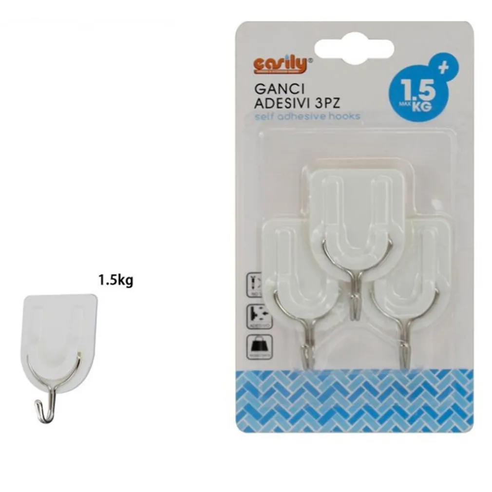 SET 3 PEZZI GANCIO ATTACCAPANNI ADESIVO PARETE LEGNO PORTE FASHION HOOK 59669