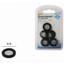 SET 8 PEZZI GUARNIZIONI IN GOMMA NERA CON FILTRO A RETE 3/4 RUBINETTI CASA 52444