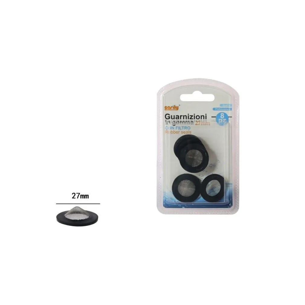 SET 8 PEZZI GUARNIZIONI IN GOMMA NERA CON FILTRO A RETE 27MM RUBINETTO TUBO 52447
