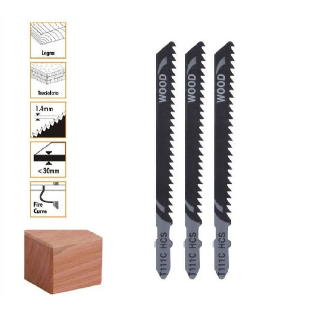 SET 3 PEZZI LAME PER SEGHETTO ALTERNATIVO T111C HCS LAMA RICAMBI PER LEGNO 90188