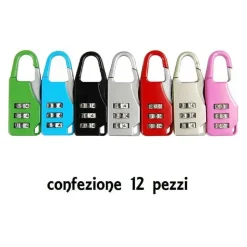 SET 12 PEZZI LUCCHETTO A COMBINAZIONE RESETTABILE 3 CIFRE VALIGIA BAGAGLIO