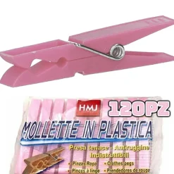 SET 120 PEZZI MOLLETTE PINZE BUCATO PANNI PLASTICA EXTRAFORTE ROSA