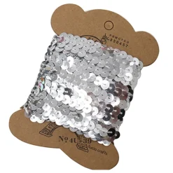 SET 3 PEZZI NASTRO PAILLETTES ARGENTO 3 METRI CC6823 FASCIA GLITTER CUCITO SARTA