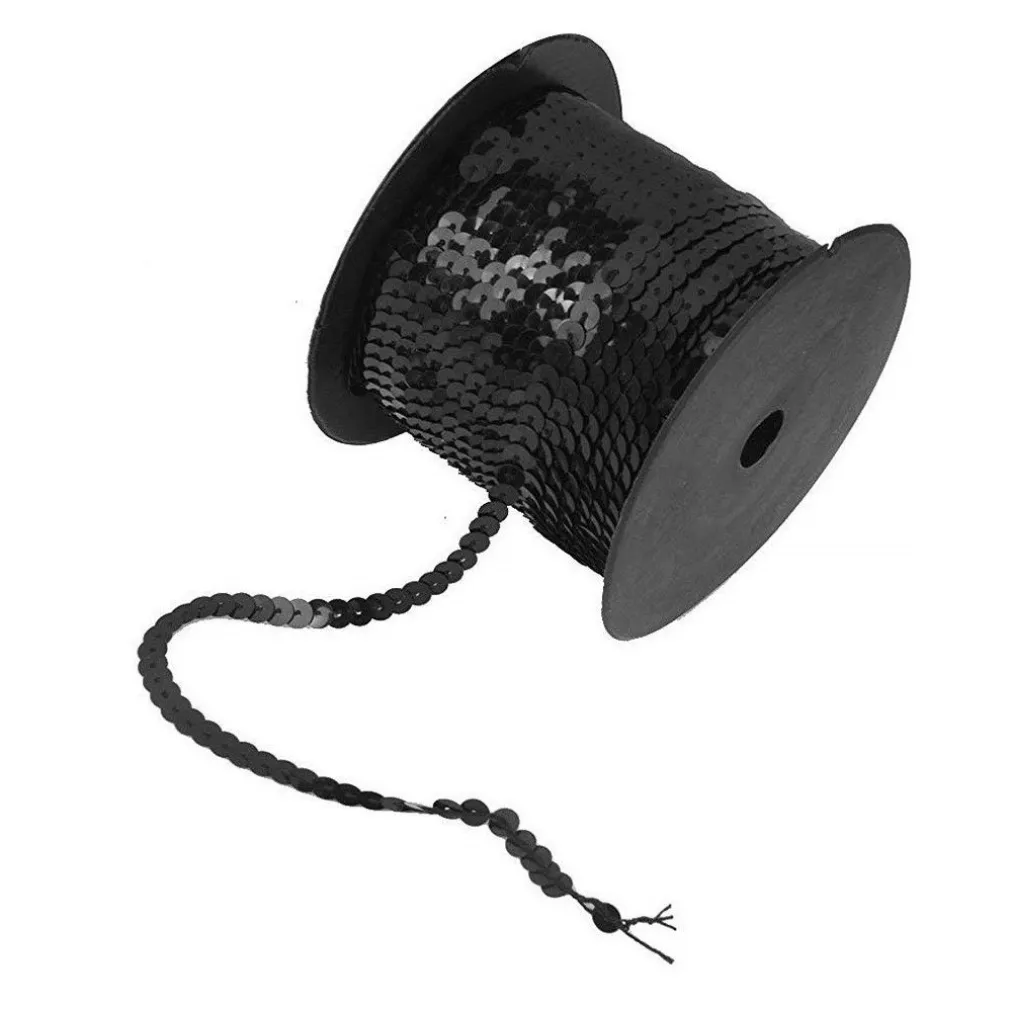 SET 3 PEZZI NASTRO PAILLETTES NERO 3 METRI FASCIA GLITTER CC6824 CUCITO SARTA