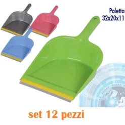 SET 12 PEZZI PALETTA PALA PER SCOPA POLVERE PLASTICA COLORATE 31X23CM
