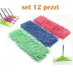 SET 12 PEZZI PANNO IN MICROFIBRA LAVABILE RICAMBIO SCOPA MOP SPAZZOLONE