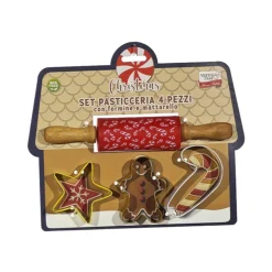 SET 4 PEZZI PASTICCERIA CON FORMINE TEMA NATALIZIE PER DOLCI + MATTERELLO IN SILICONE