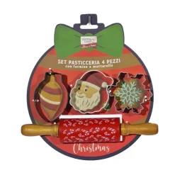 SET 4 PEZZI PASTICCERIA CON FORMINE TEMA NATALIZIE PER DOLCI + MATTERELLO IN SILICONE