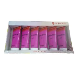 SET 6 PEZZI PITTURA ACRILICA VERNICE CONFEZIONE COLORE VIOLA TUBO 75 ML 07497
