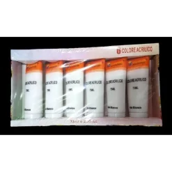 SET 6 PEZZI PITTURA ACRILICA VERNICE CONFEZIONE COLORE BIANCO TUBO 75 ML 07485