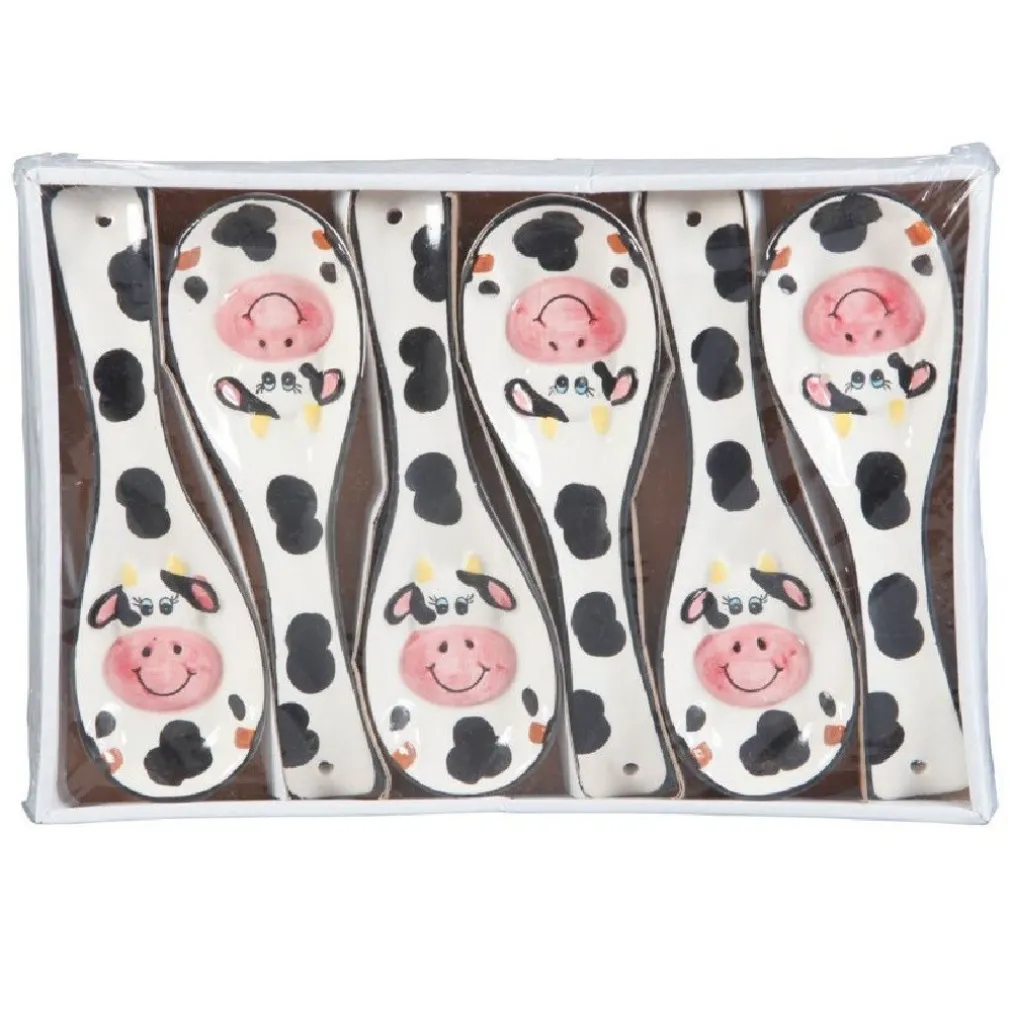 SET 6 PEZZI POGGIAMESTOLI POGGIA MESTOLO IN CERAMICA BIANCA MUCCA CUCINA 135516