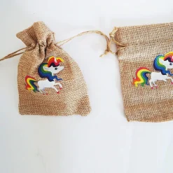 SET 12 PEZZI SACCHETTI SACCHETTO UNICORNO JUTA 10X13 CM BOMBONIERA PORTACONFETTI