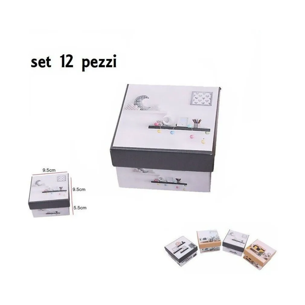 SET 12 PEZZI SCATOLA BOX CONFEZIONE REGALO QUADRATE FANTASIA 9.5X9.5X5.5CM