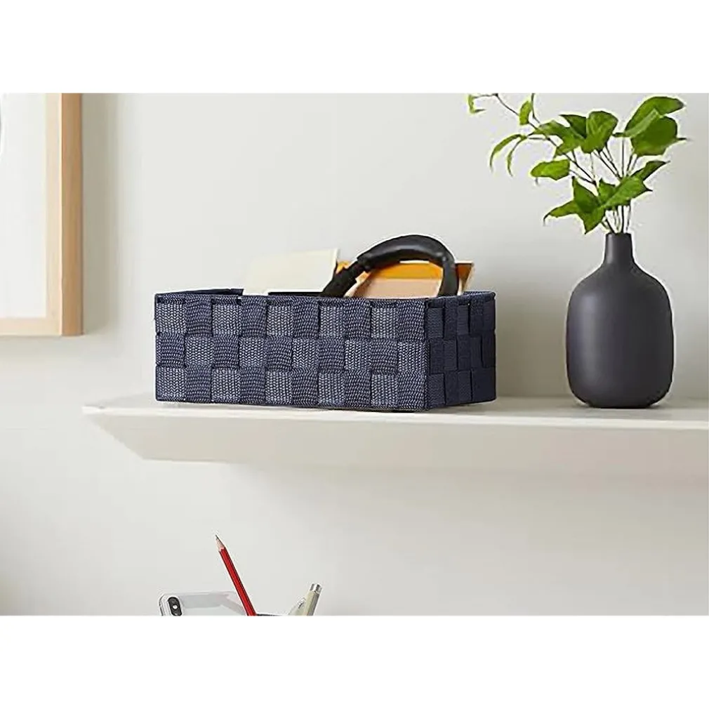 SET 3 PEZZI SCATOLA PORTA OGGETTI IN TESSUTO INTRECCIATO CONTENITORI BLU 79058