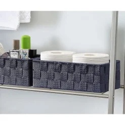 SET 3 PEZZI SCATOLA PORTA OGGETTI IN TESSUTO INTRECCIATO CONTENITORI BLU 79058