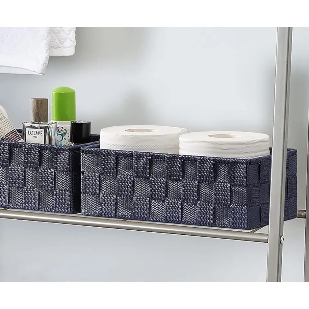 SET 3 PEZZI SCATOLA PORTA OGGETTI IN TESSUTO INTRECCIATO CONTENITORI BLU 79058