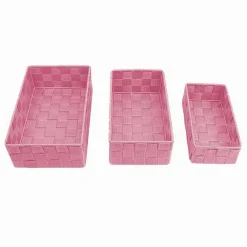 SET 3 PEZZI SCATOLA PORTA OGGETTI IN TESSUTO INTRECCIATO CONTENITORI ROSA 79059