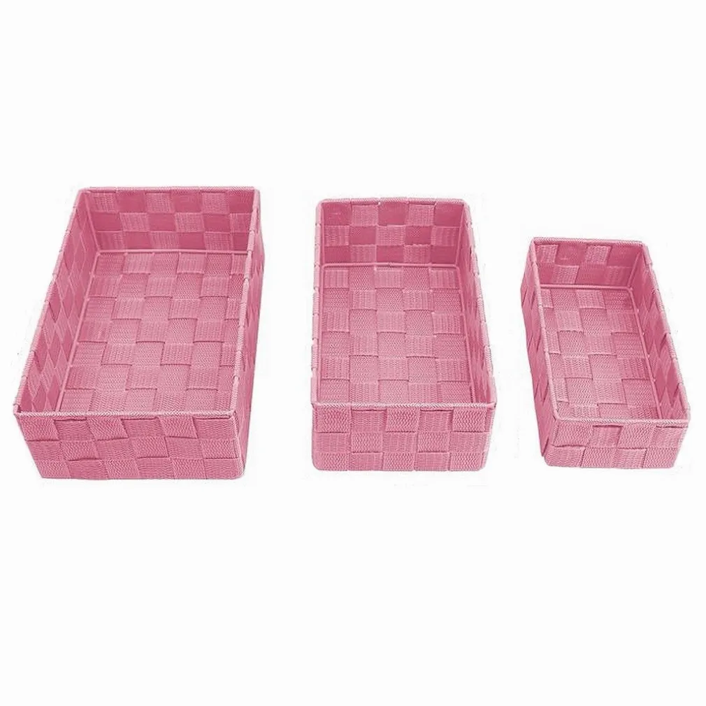 SET 3 PEZZI SCATOLA PORTA OGGETTI IN TESSUTO INTRECCIATO CONTENITORI ROSA 79059