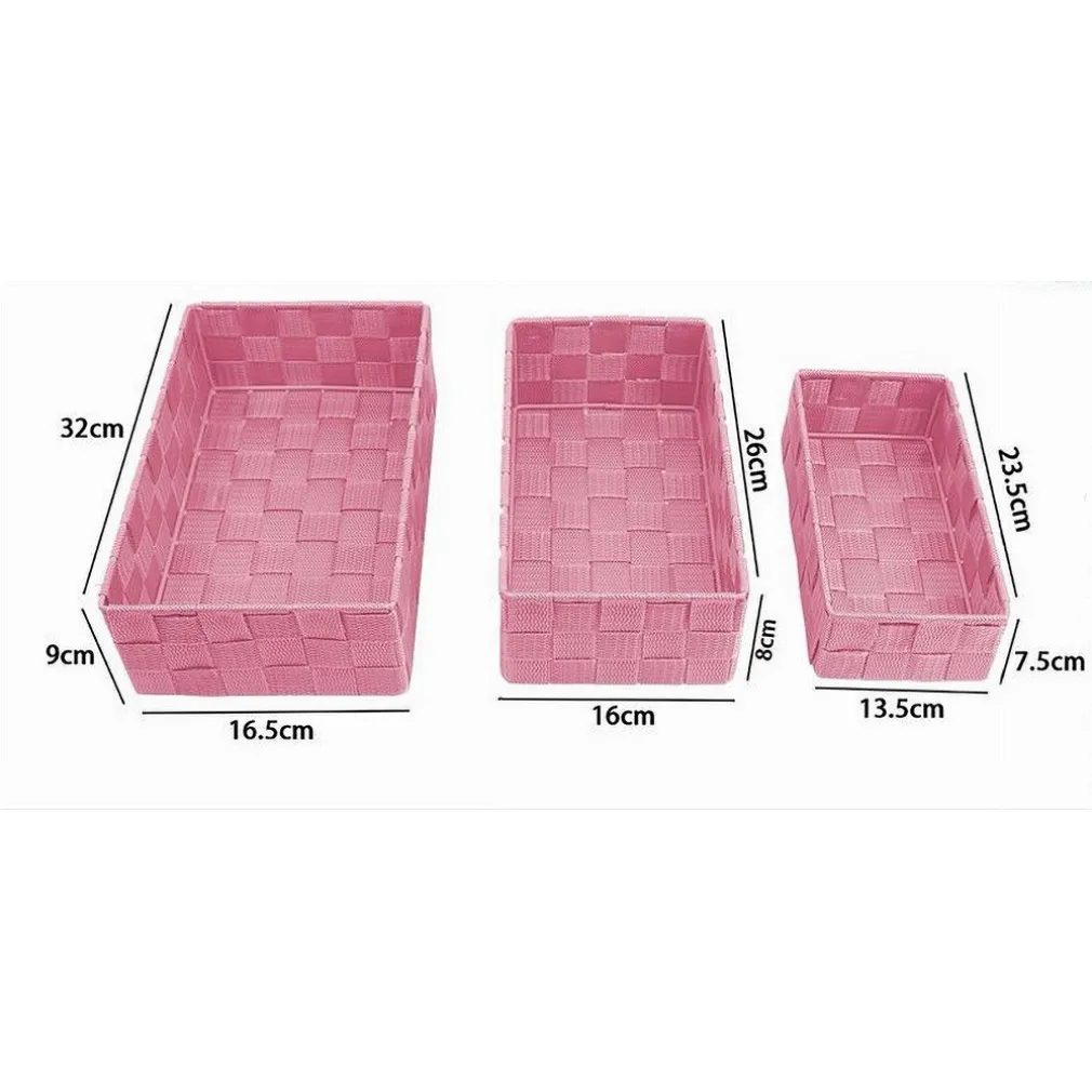 SET 3 PEZZI SCATOLA PORTA OGGETTI IN TESSUTO INTRECCIATO CONTENITORI ROSA 79059