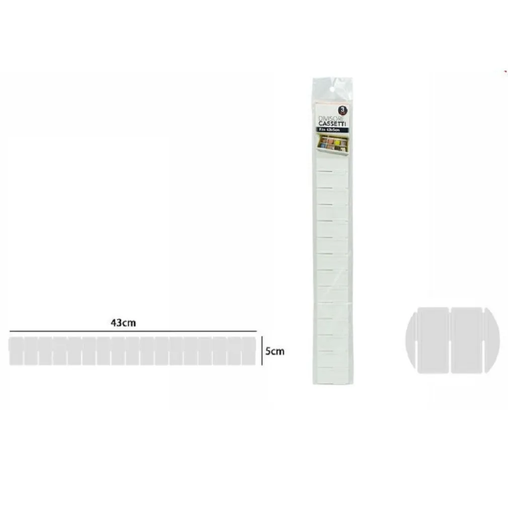 SET 3 PEZZI SEPARATORI DIVISORI PER CASSETTI ARMADIO IN PLASTICA 43 X 5 CM 71388