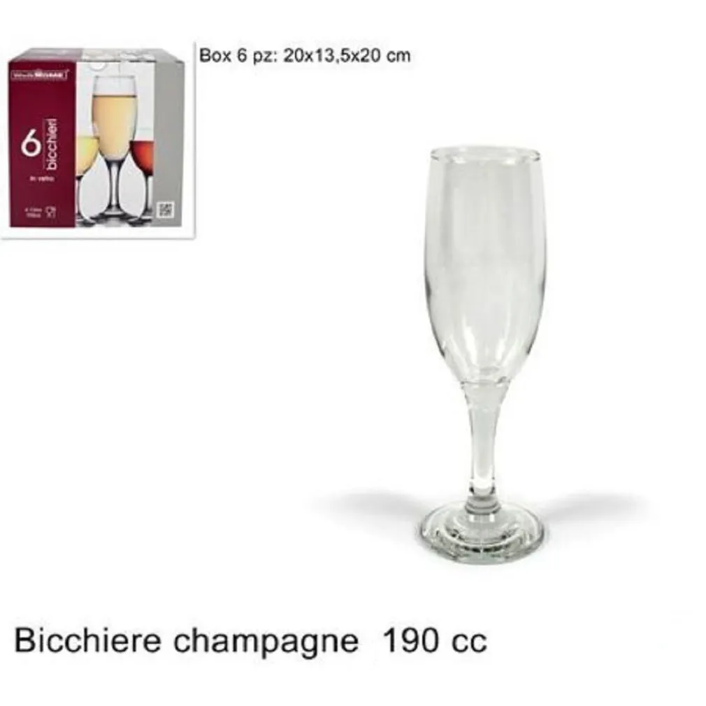 SET 6 PEZZI SERVIZIO CALICI CALICE BICCHIERI VETRO 190CC PER CHAMPAGNE SPUMANTE