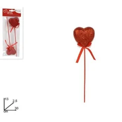 SET 2 PEZZI SPILLONE CUORE ROSSO GLITTERATO 13X2,5X30 CM ACCESSORI SAN VALENTINO