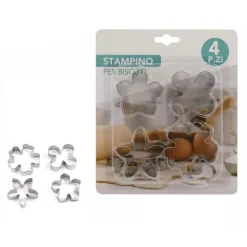 SET 4 PEZZI STAMPI STAMPINI FORME TAGLIA BISCOTTI DOLCI PASTA FORMA FIORE 74127