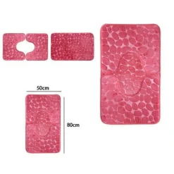 SET 3 PEZZI TAPPETI TAPPETINI ANTISCIVOLO PER BAGNO ARREDO COLORE ROSA 59335