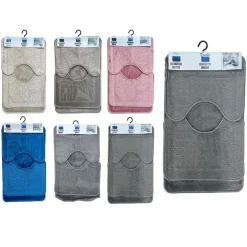 SET 3 PEZZI TAPPETO TAPPETINO BAGNO ASSORBENTE DECORAZIONE FOGLIA VARI COLORI