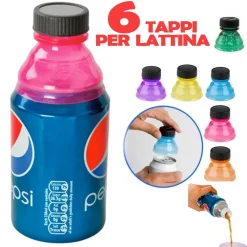 SET 6 PEZZI TAPPI PER LATTINE ADDATTATORE LATTINA IN BOTTIGLIA UNIVERSALE COLORI